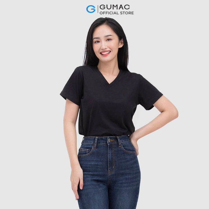 Áo thun cổ tim nữ trơn GUMAC ATC04006