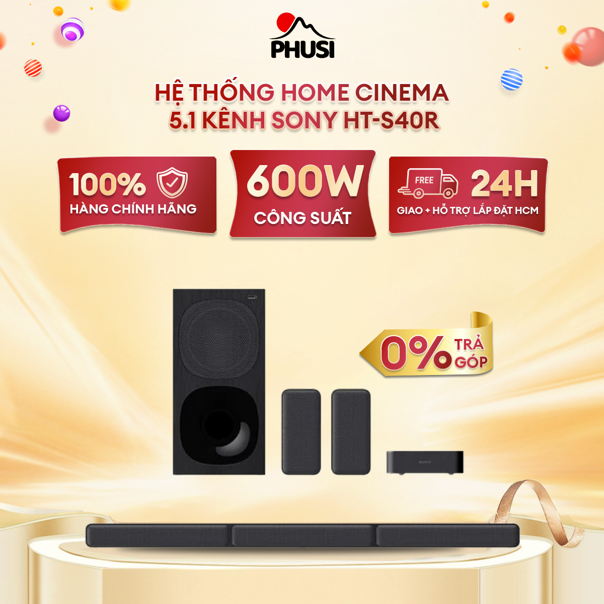 Dàn âm thanh sony ht-s40r home cinema 5.1 kênh có loa sau không dây ht-s40r - hàng chính hãng