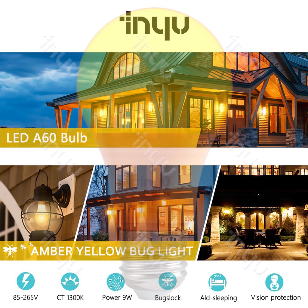 Bóng đèn đuổi muỗi LED A60 9W E27 sáng màu vàng (1 cái)