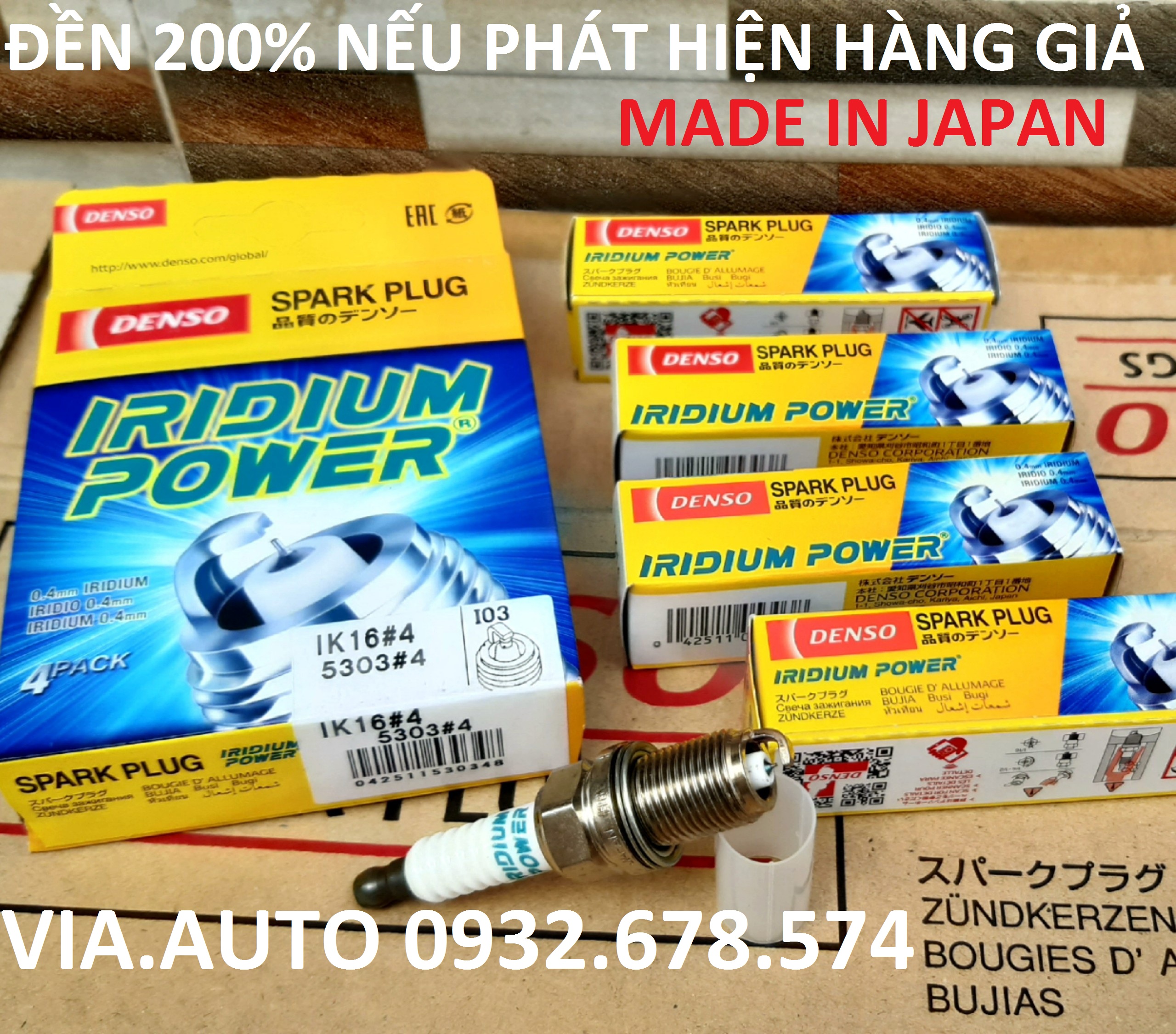 [HỎA TỐC HCM] Bộ 4 Bugi ô tô DENSO Iridium  IK16 (Kia;Honda;Madza;Toyota;Mer;BMW;Audi;Chevrolet;Deawoo...) Made in JAPAN