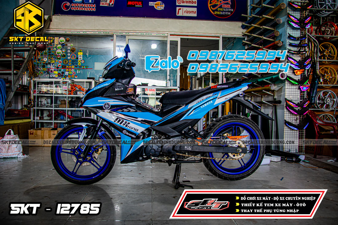 tem trùm xe exciter 150 xanh đen bạc mxking