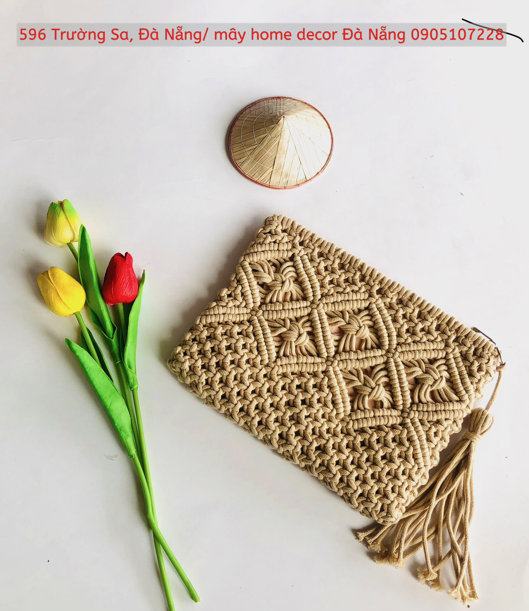 Ví Cầm Tay Nữ Hàng Handmade Đan Tay Tỉ Mỉ, Ví len macrame cầm tay size L siêu xinh quý phái sang trọng  - Macrame clutch