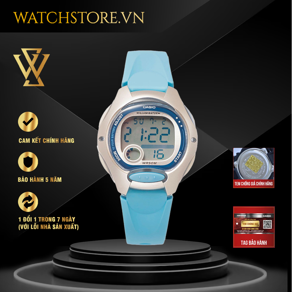 Đồng hồ điện tử trẻ em casio chính hãng watchstore lw-200-2bvdf thiết kế mặt kính nhựa 35mm, dây nhựa và vỏ nhựa cao cấp