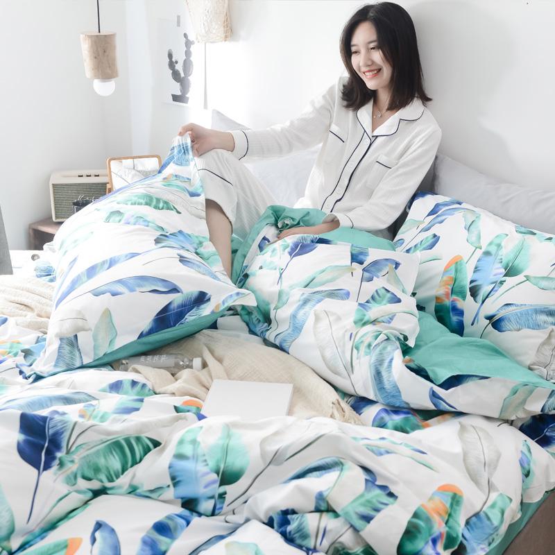 Ins Nổi Danh Trên Mạng 100% Cotton Bộ Bốn Chiếc Trên Giường Cung Cấp 100% Cotton Ga Trải Giường Ký Túc Xá Ba Mảnh Trái Tim Cô Gái Sắc Xanh Thiên Nhiên Vỏ Chăn