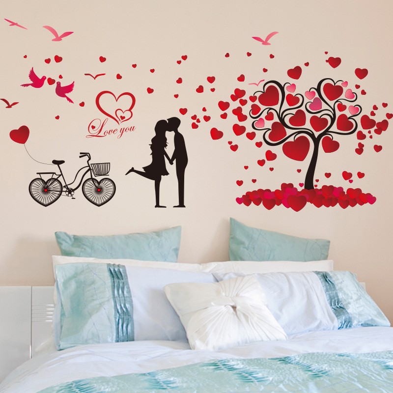 Decal Dán Tường Phòng Ngủ, Phòng Cưới Tranh Tình Nhân Siêu Lãng Mạn - Sticker cắt sẵn, có keo sẵn dễ dán tại nhà