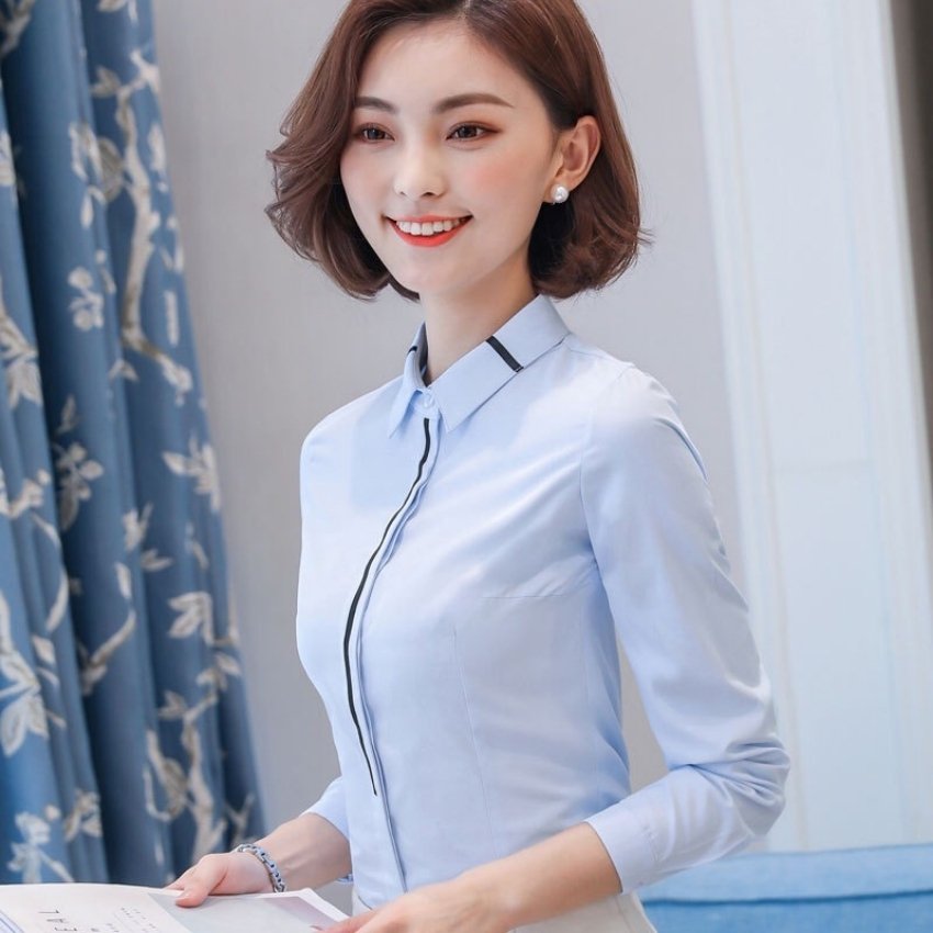 Áo sơ mi nữ dài tay phối viền cách điệu mẫu TS617 Thời trang PONIVALAZA cao cấp Chất liệu cao cấp không nhăn không xù không phai màu