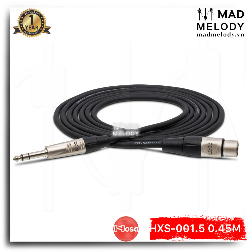 Hosa Pro Balanced Interconnect HXS-001.5 (0.45m) (REAN XLR3F - 1/4in TRS) (Dây cáp preamp canon XLR cái 6ly 6.35mm TRS balanced đực, Brand New)