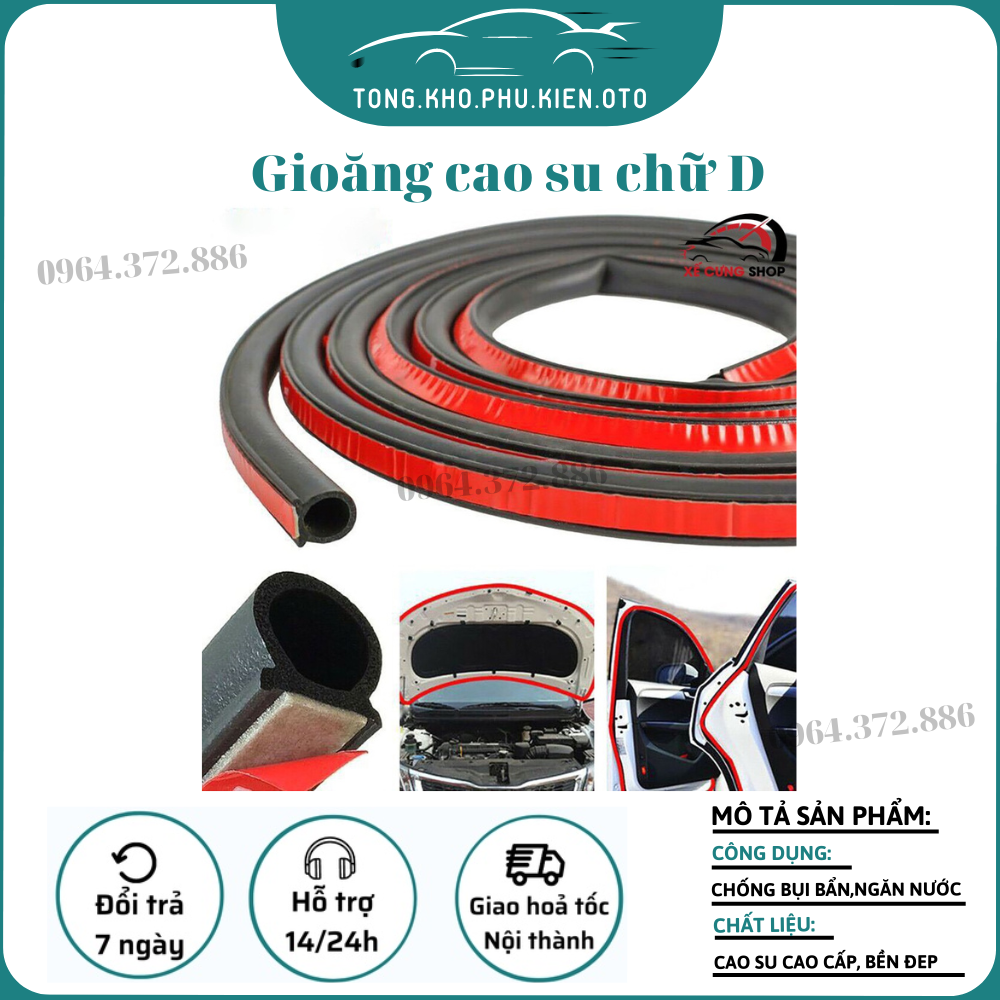 Gioăng cao su chống ồn, chống bụi xe hơi dạng chữ d to