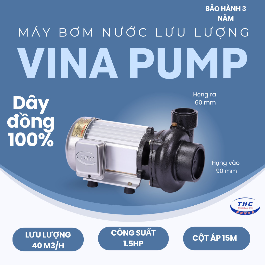 Máy bơm nước vina pump - 1.5hp - vn 1100 họng 90/60