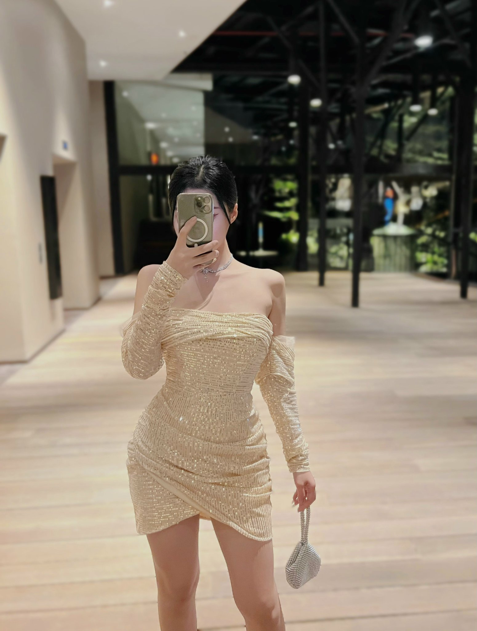[Hàng thiết kế] Đầm trễ vai kim sa cao cấp