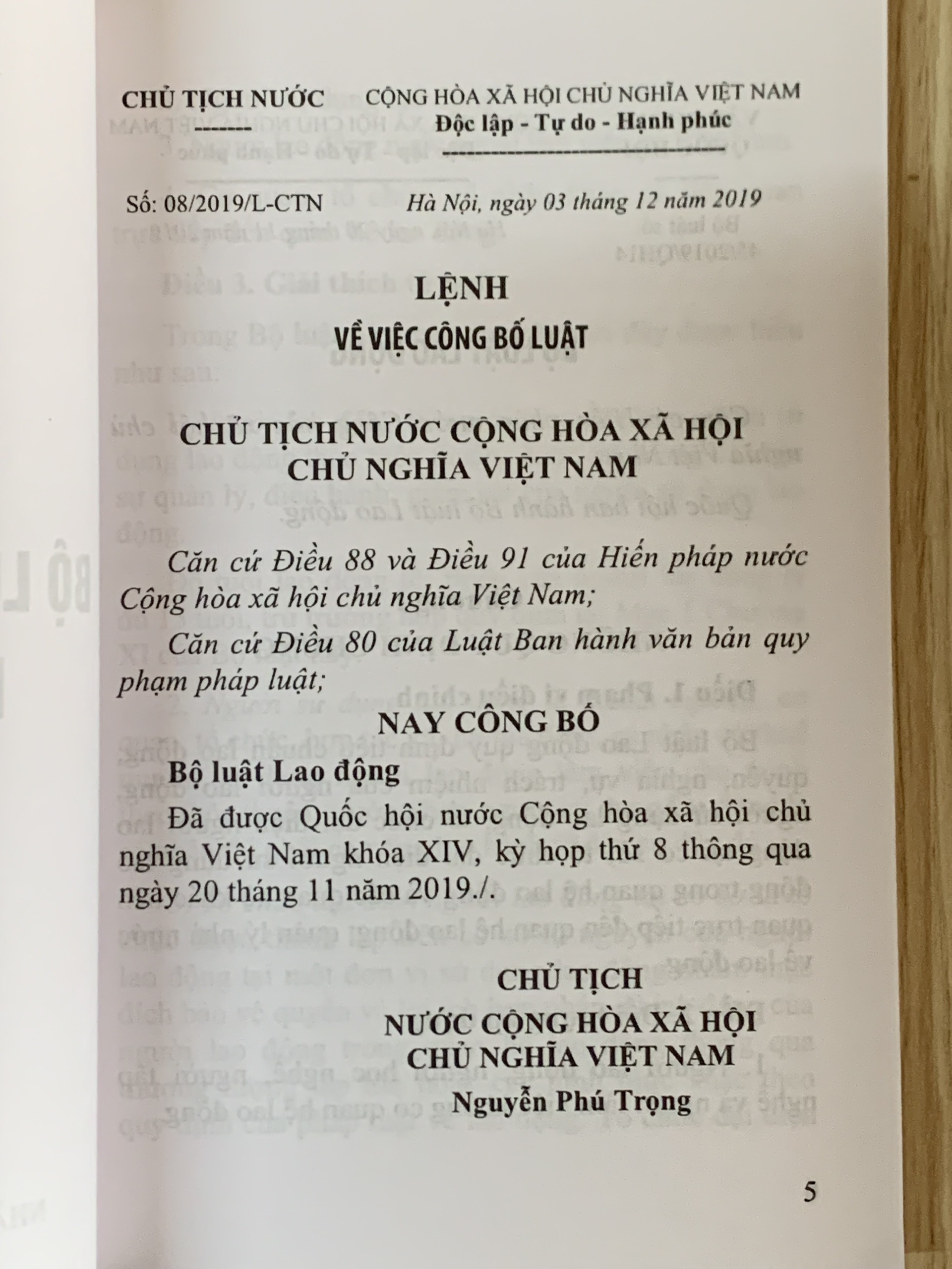 Bộ Luật Lao Động Năm 2019
