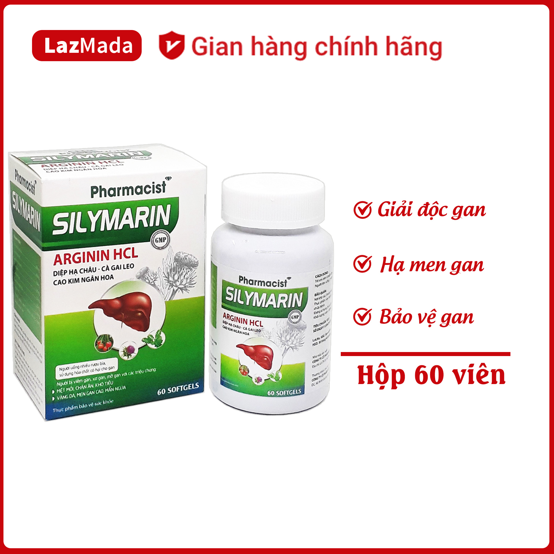 Viên uống SILYMARIN - Giúp giải độc gan, hạ men gan, thanh nhiệt cơ thể - Thành phần diệp hạ châu, cà gai leo, kim ngân hoa - Hộp 60 viên - Hàng chính hãng