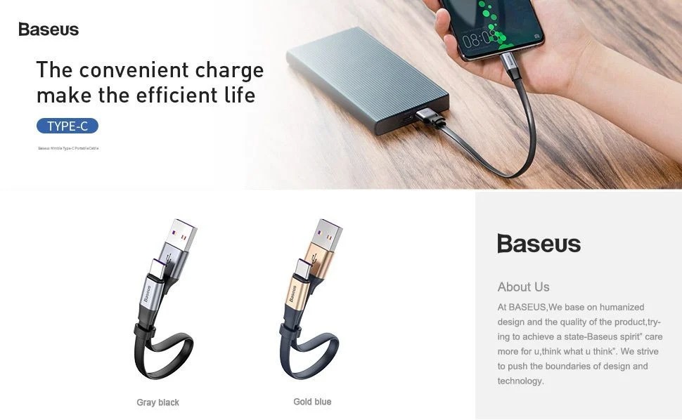 Cáp sạc ngắn Baseus Simple HW Type C 23cm (5A/40W Huawei Super Quick Charge, Sync Data )