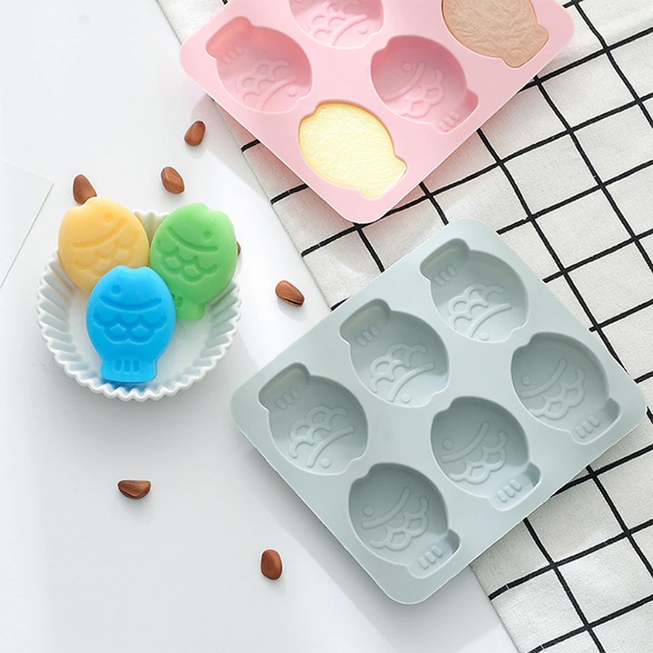 Khuôn Silicon Đổ Socola/Thạch/Đá/Kẹochipchip/Pudding Hình 6 Bánh Cá
