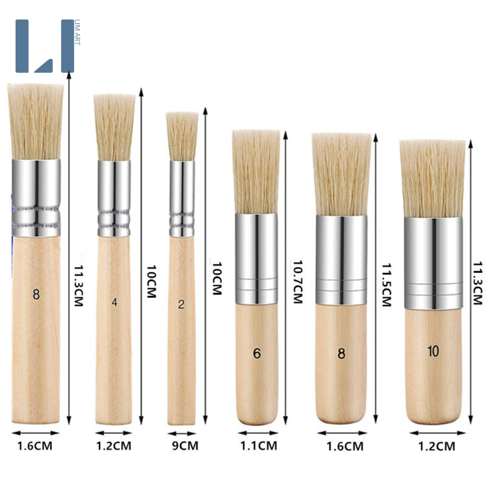 Bộ 3 cọ vẽ stencil lông lợn cán gỗ LIM Art