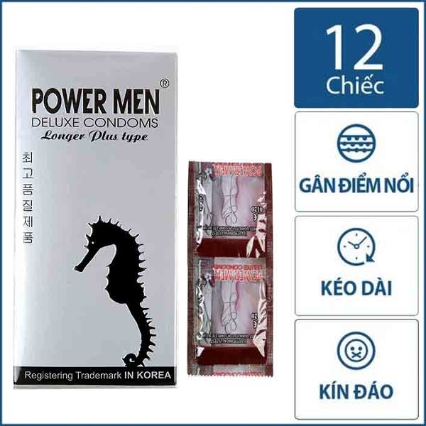 Bao cao su chống xuất tinh sớm có gai power men longer plus type - 12s - che tên sản phẩm