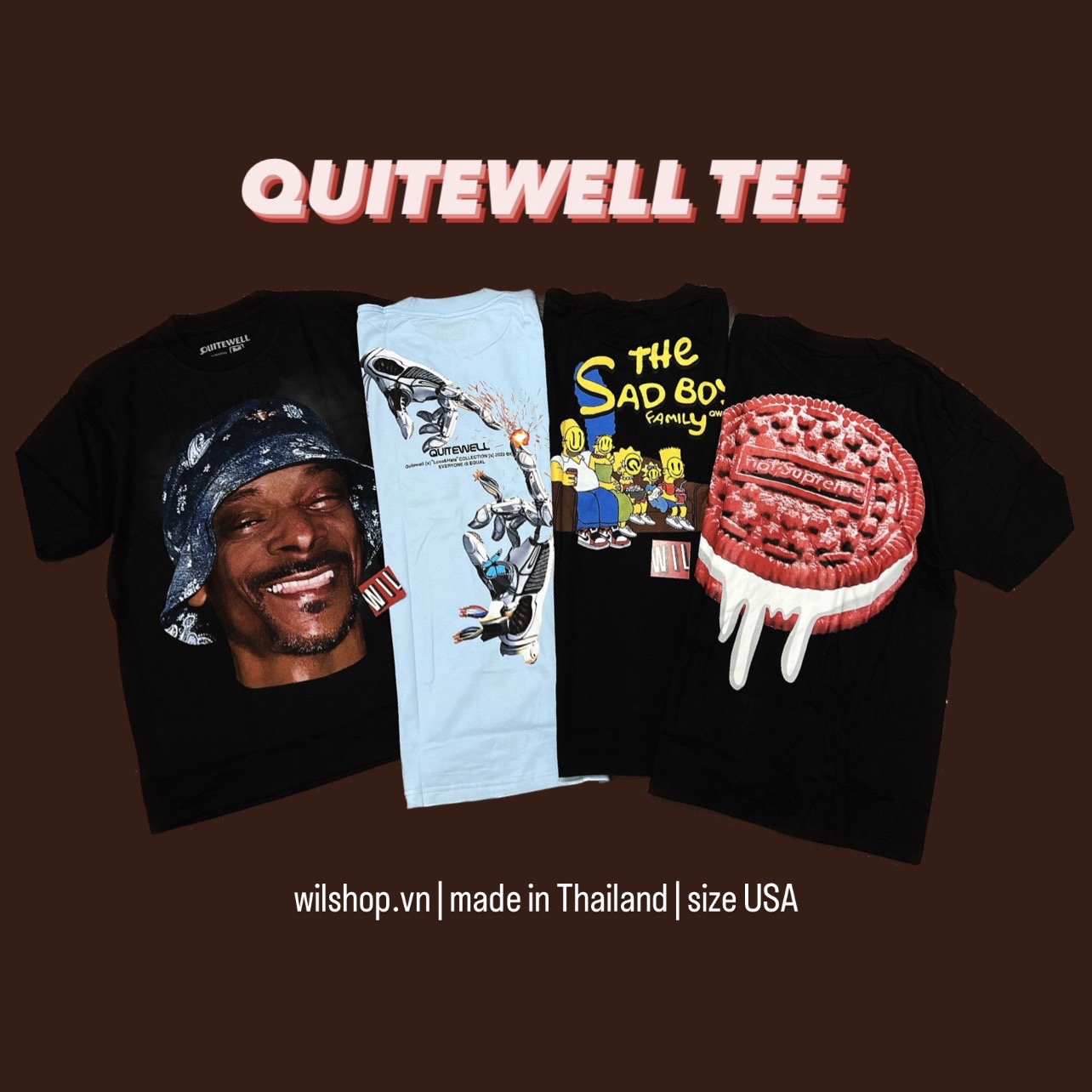 (M, L, XL) QUITEWELL TEE - ÁO UNISEX SIZE USA