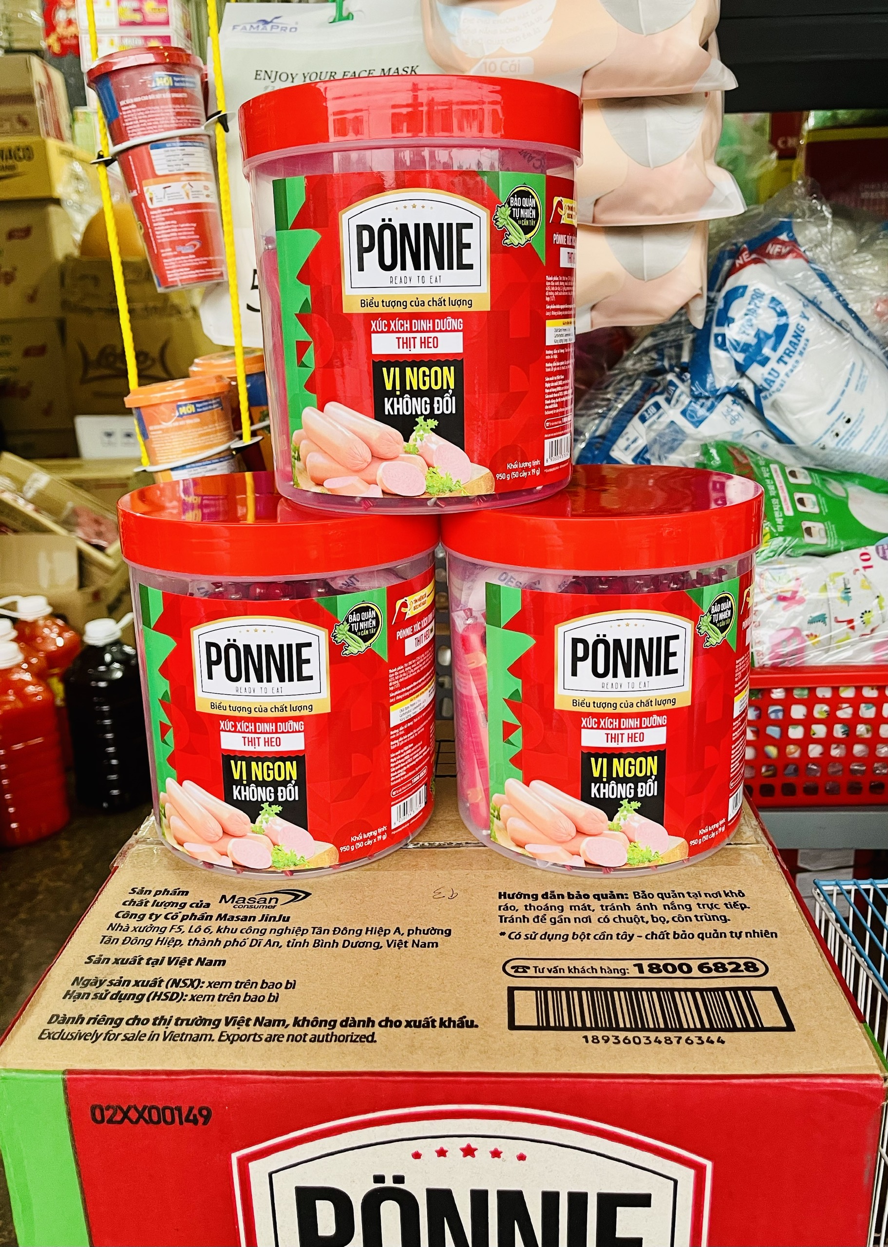 (MẪU MỚI) Hũ (50 cây x 19g) Xúc xích dinh dưỡng thịt heo Ponnie - Bảo quản tự nhiên từ cần tây