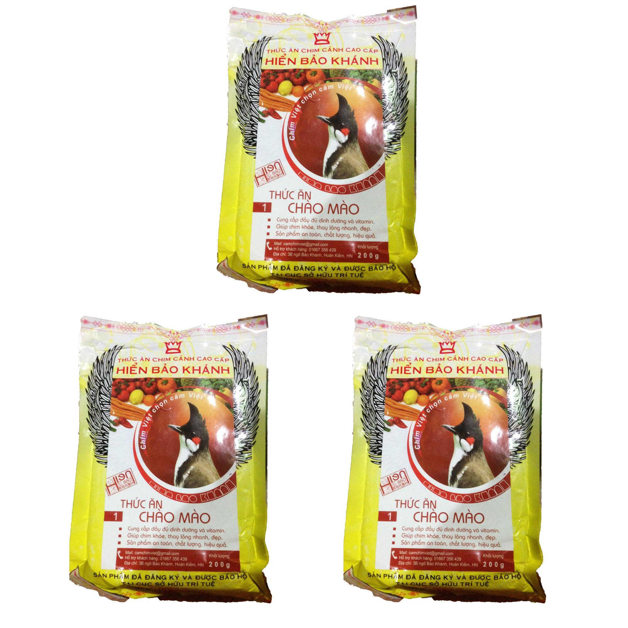 Combo 3 Gói Cám Hiển Bảo Khánh Chào Mào Dưỡng - Thay Lông (Số 1) 200g - Thức Ăn Chim Cao Cấp