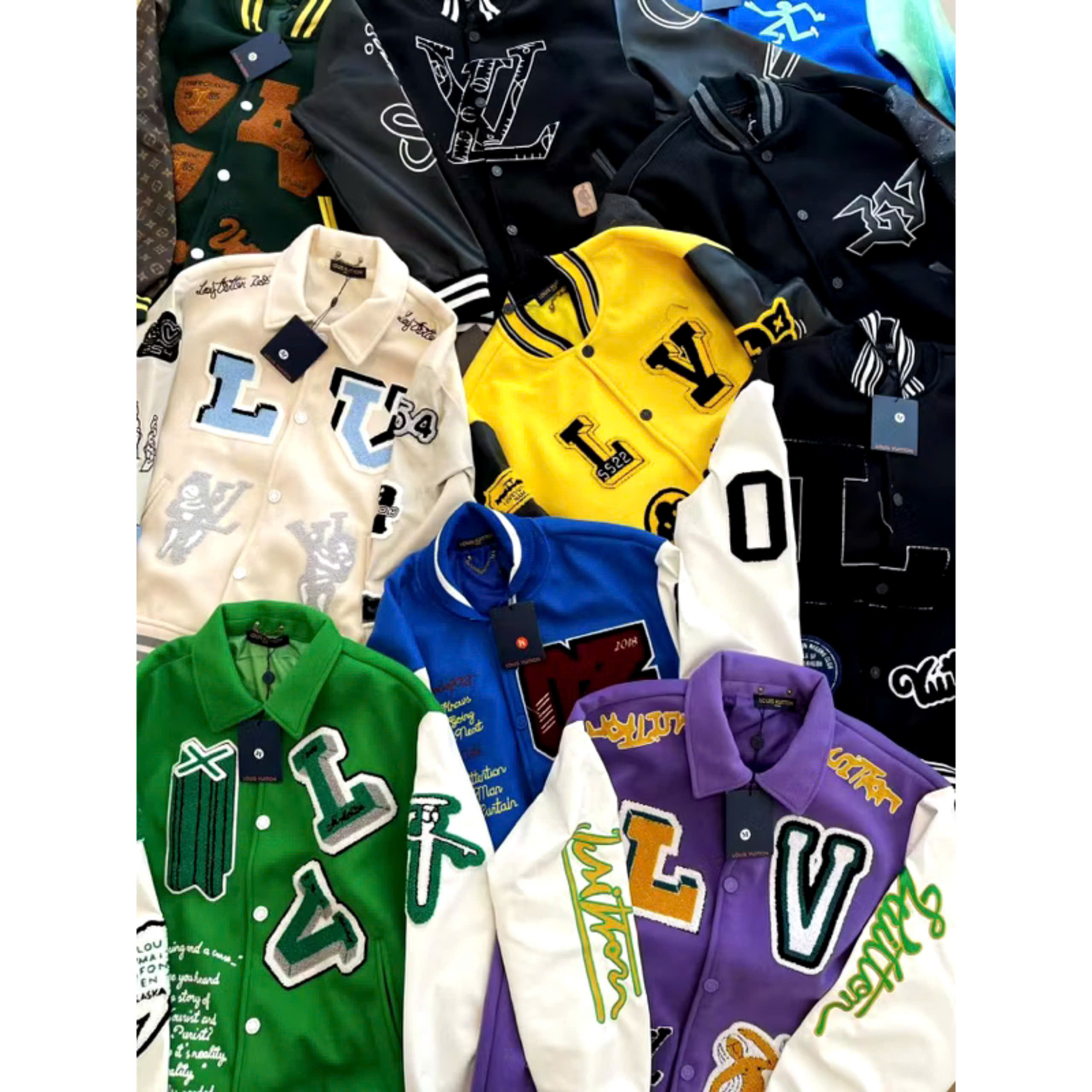 ÁO BOMBER varsity TAY L VÊ XANH LÁ CÂY, Áo Màu Kem , đủ màu