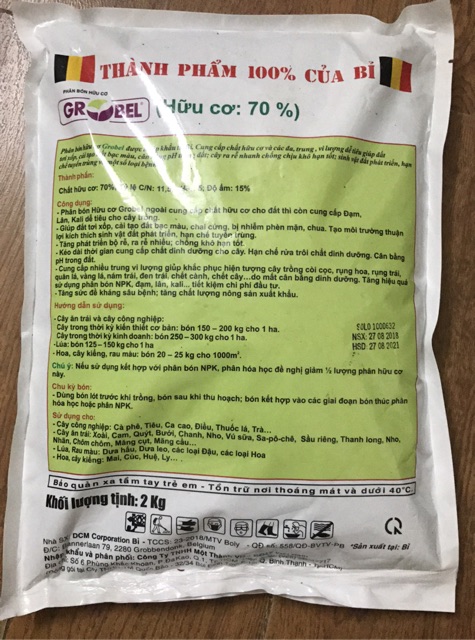 Phân bón hưu cơ cao cấp nhập khẩu Bỉ Grobel 2kg