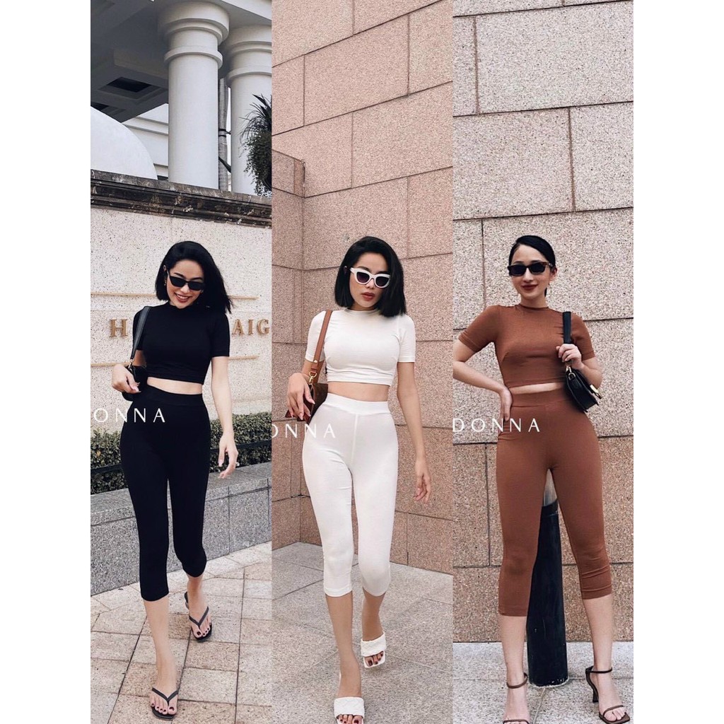 Set bộ thun ôm body quần lửng áo croptop tôn dáng