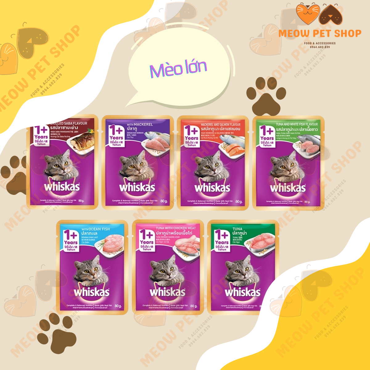Combo 12 - Thức ăn cho mèo Pate Whiskas gói 80g