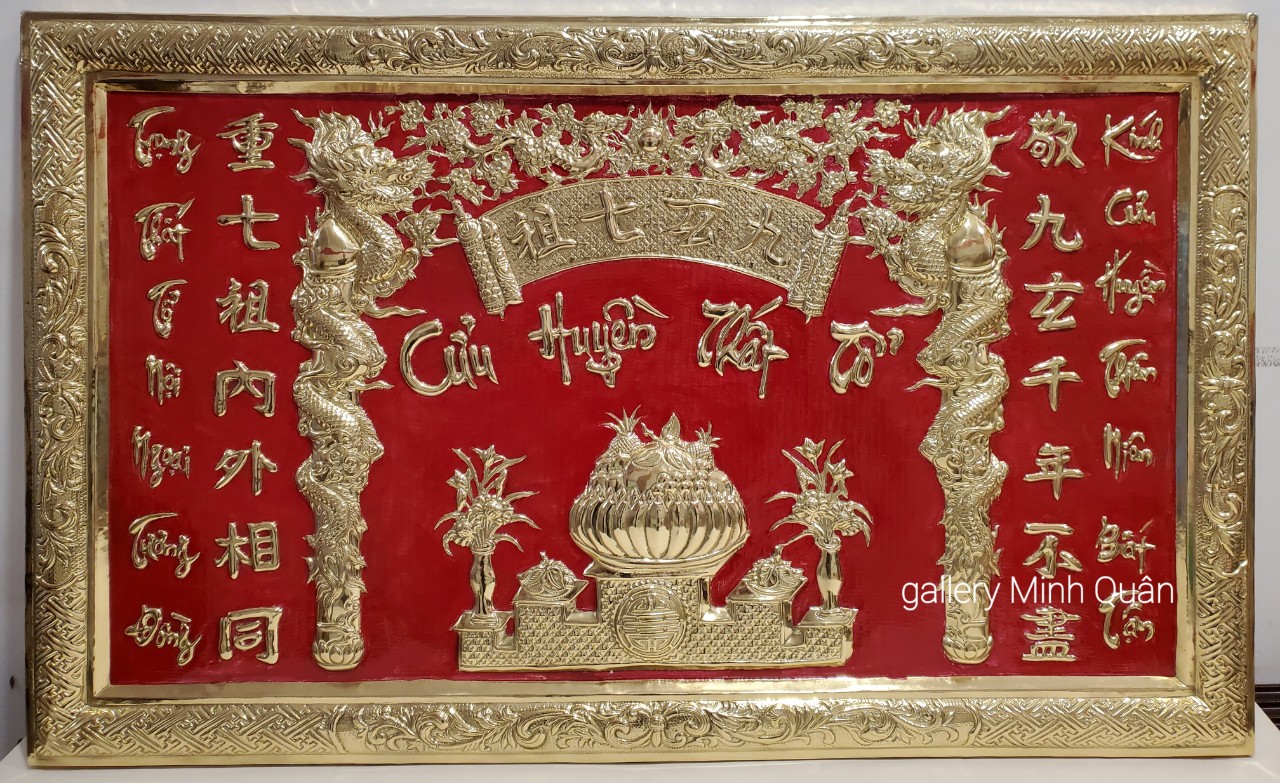 Niễng thờ gia tiên– Cửu huyền thất tổ  bằng đồng vàng liền tấm nguyên chất 100%