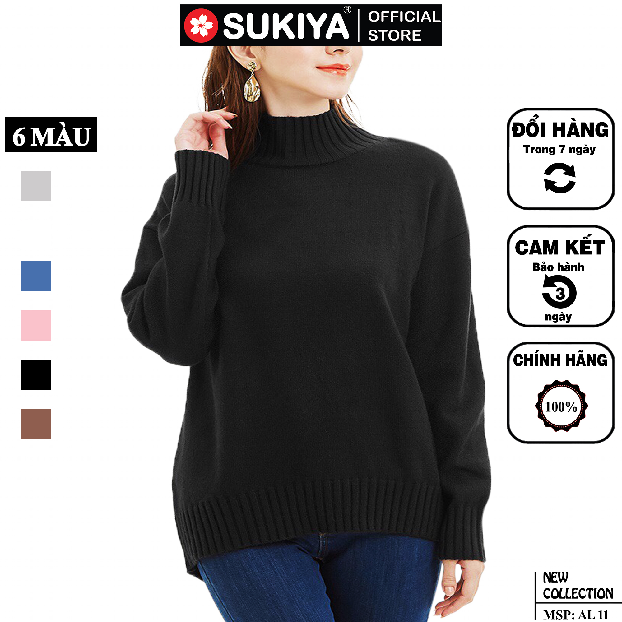 Áo Len Nữ Cao Cổ SUKIYA Form Rộng Hàn Quốc Đủ Size Chất Mềm Mại AL11