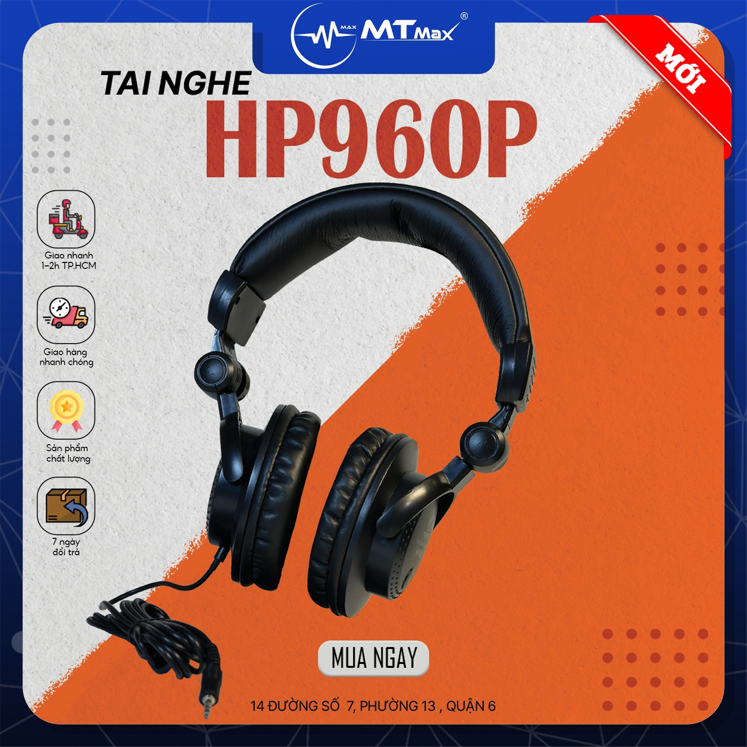Tai Nghe Kiểm Âm TIANYUN HP-906B - Tai Nghe Chụp Tai Cao Cấp Giá Rẻ, Khớp Xoay 180 Độ, Âm Thanh Chất Lượng, Đệm Lót Tai Êm Ái Giảm Đau Khi Sử Dụng Lâu Dài