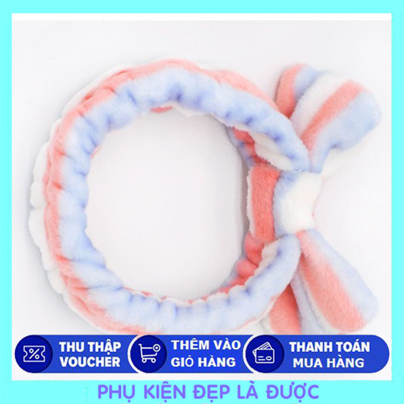 Băng Đô 3D Nơ Sọc Cam Tím Dày Mềm Mịn Cao Cấp