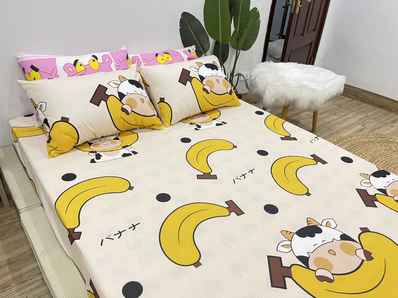 Set Ga Gối Mẫu Bò Sữa Chuối Mã P53