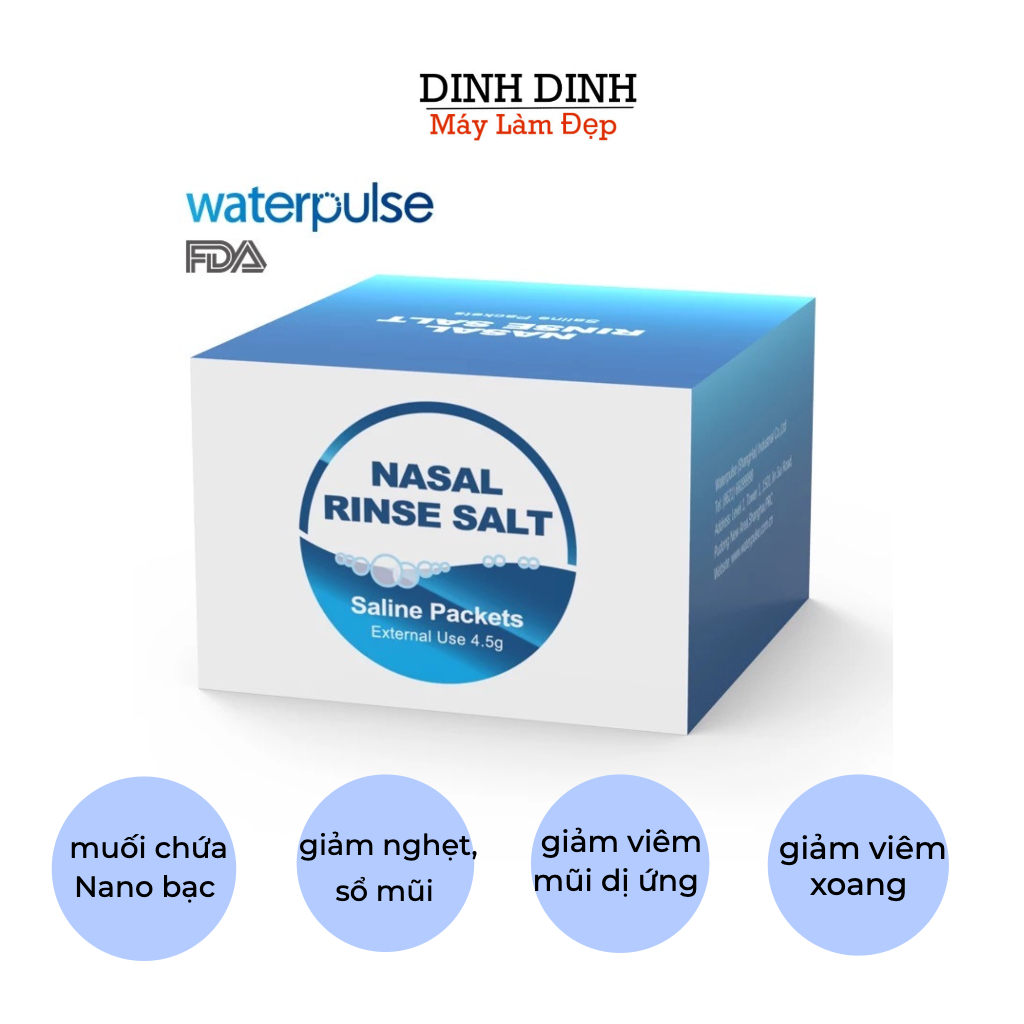 Muối rửa mũi Waterpulse Nasal Rinse Salt 4.5g [hộp 30 gói] làm sạch nghẹt mũi, viêm mũi dị ứng, viêm xoang chính hãng - Dinh Dinh Máy Làm Đẹp