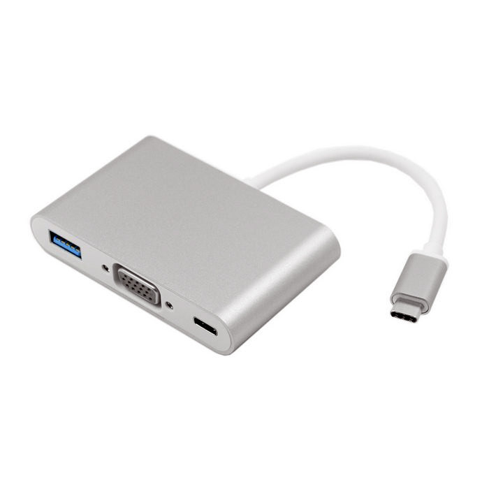 Cáp 3 in 1 chuyển đổi typeC sang VGA/ USB/ TypeC - hỗ trợ chất lượng FullHD (Xám) - Nhất Tín Computer
