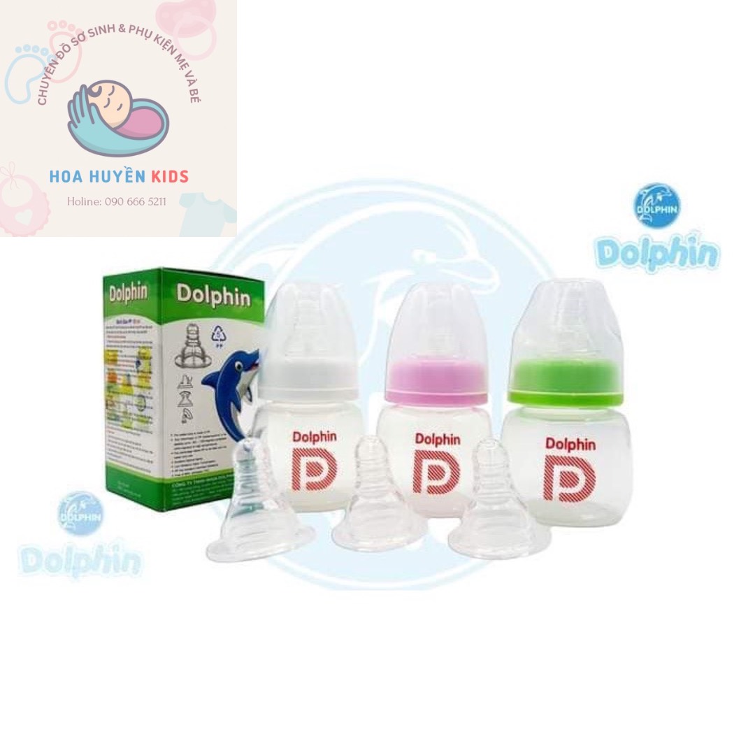 Bình sữa Dolphin 60ml , bình sữa cho bé sơ sinh 60ml nhựa PP an toàn dùng cho trẻ Chính Hãng Dolphin