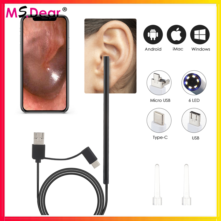 Kính hiển vi kỹ thuật số Kính hiển vi HD Tai nghe trực quan 5.5mm Tai Kênh phát sáng Làm sạch tai Ống nội soi Thìa Máy ảnh nhỏ Máy ảnh Tai Lấy ráy tai Trực quan Mũi miệng cho Android PC 1 Mét