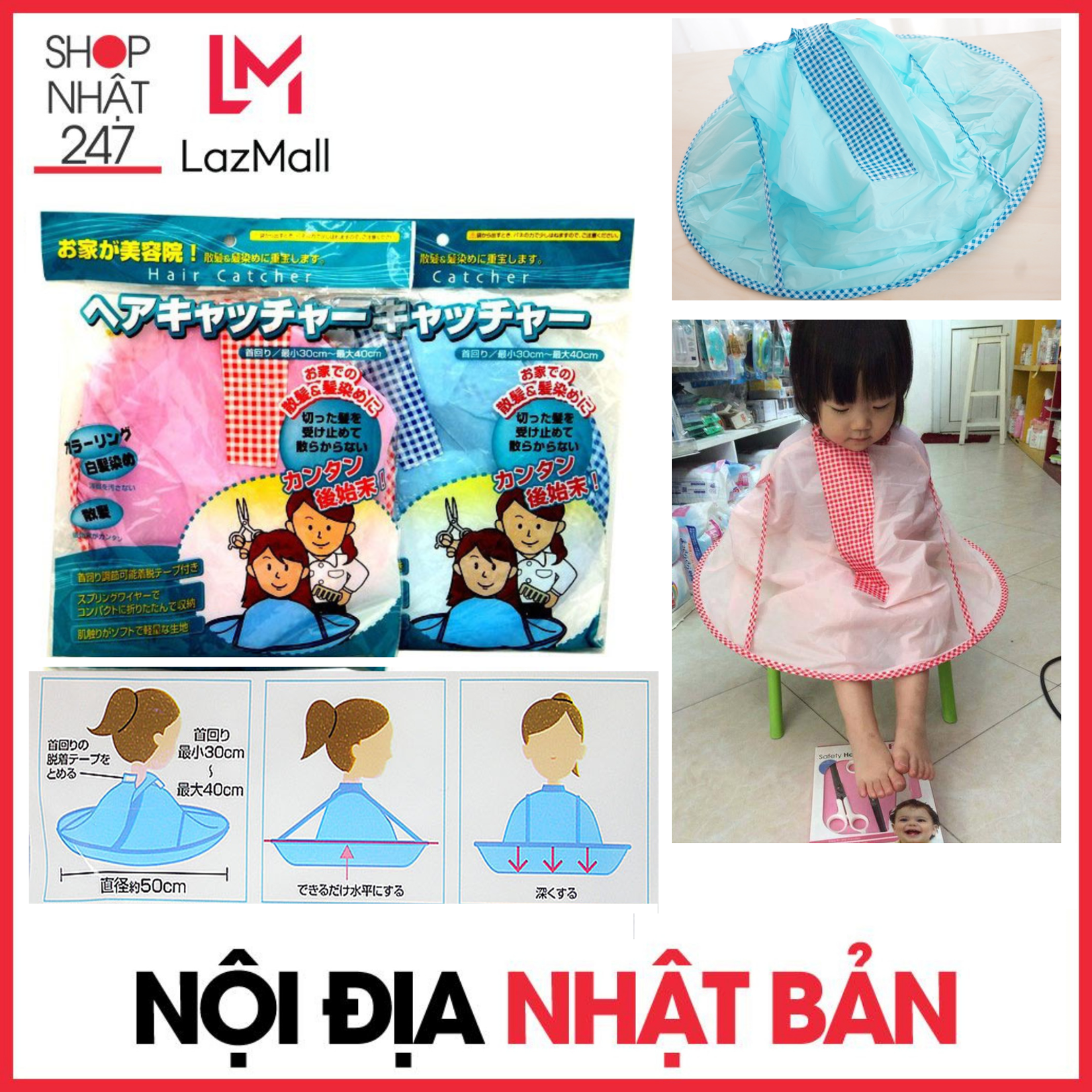Áo choàng cắt tóc có khay hứng nội địa Nhật Bản