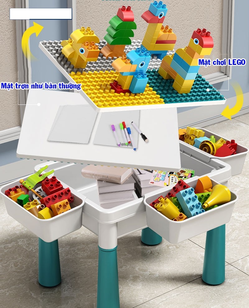 Bộ đồ chơi bàn xếp hình lego cao cấp kèm ghế ngồi và bộ đồ chơi lắp ghép lego cho bé phát triển trí thông minh vượt trội, chi tiết to phù hợp cho bé trên 3 tuổi, màu sắc bắt mắt bền đẹp