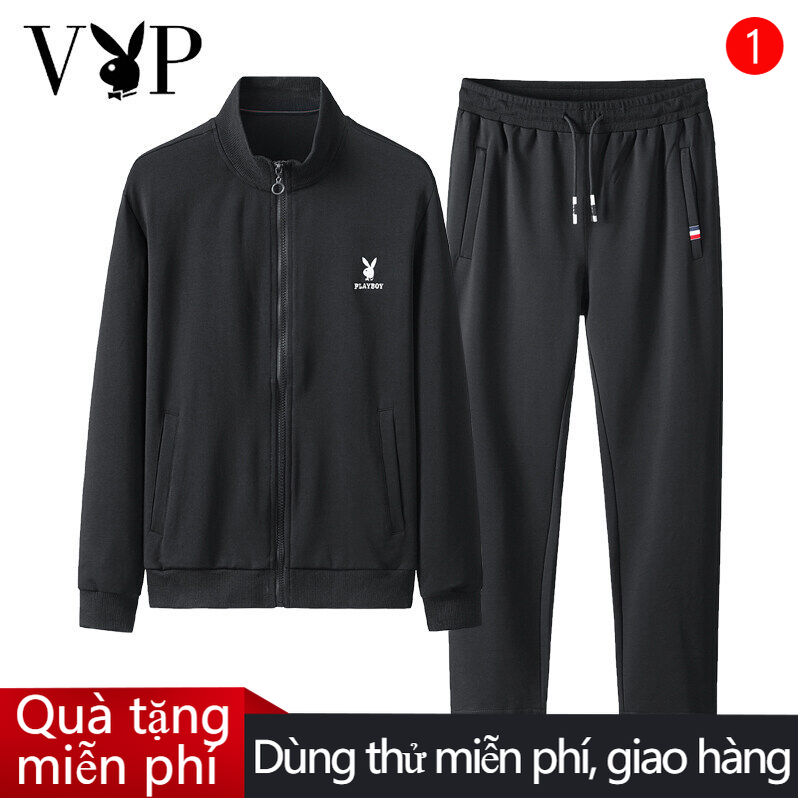 PLAYBOY VIP Áo Len Cardigan Cho Nam Bộ Đồ Hai Mảnh Mặc Thường Ngày Màu Trơn