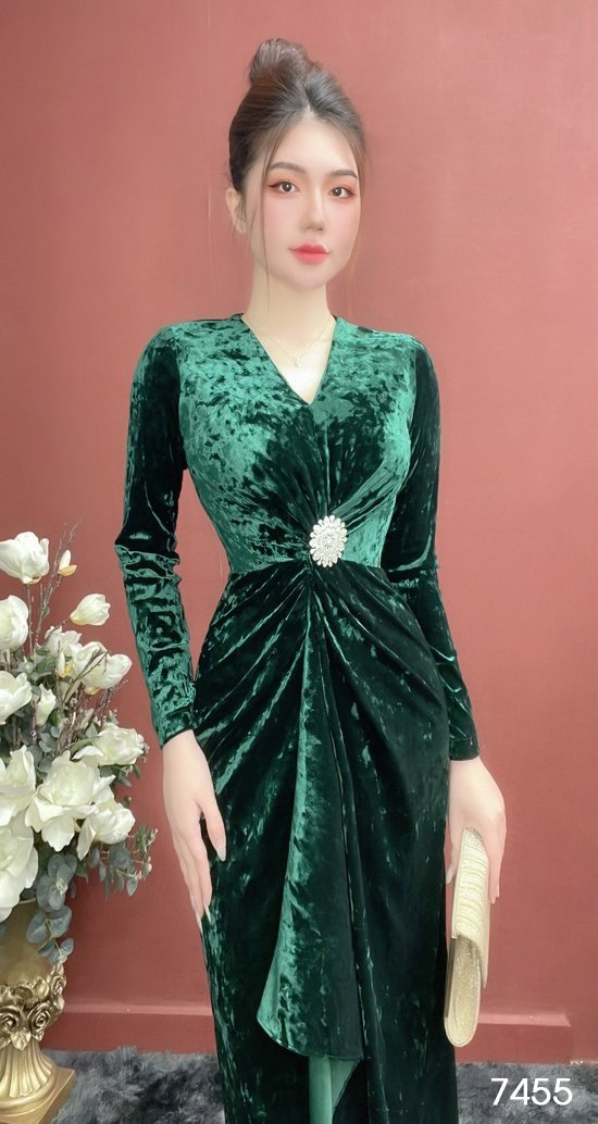 Đầm EMY EM7455 Body Nhung Xanh
