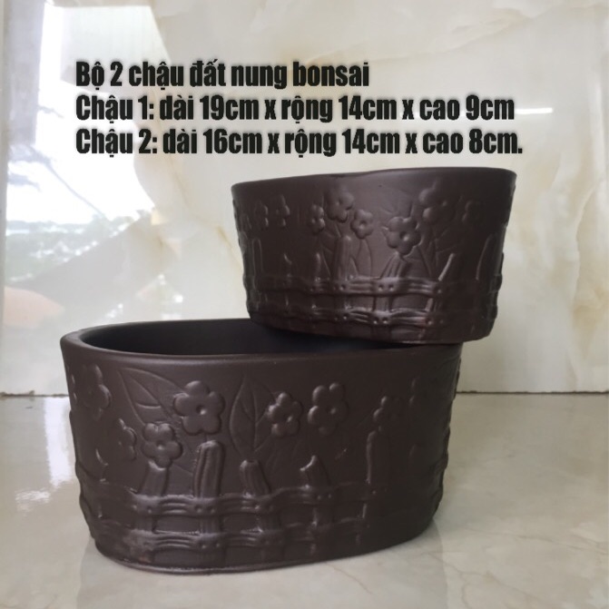 Bộ 2 chậu đất nung bonsai cao cấp.