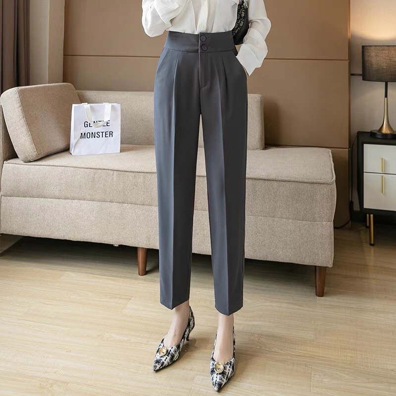 Quần baggy nữ 2 khuy dọc cạp lưng cao quần tây công sở