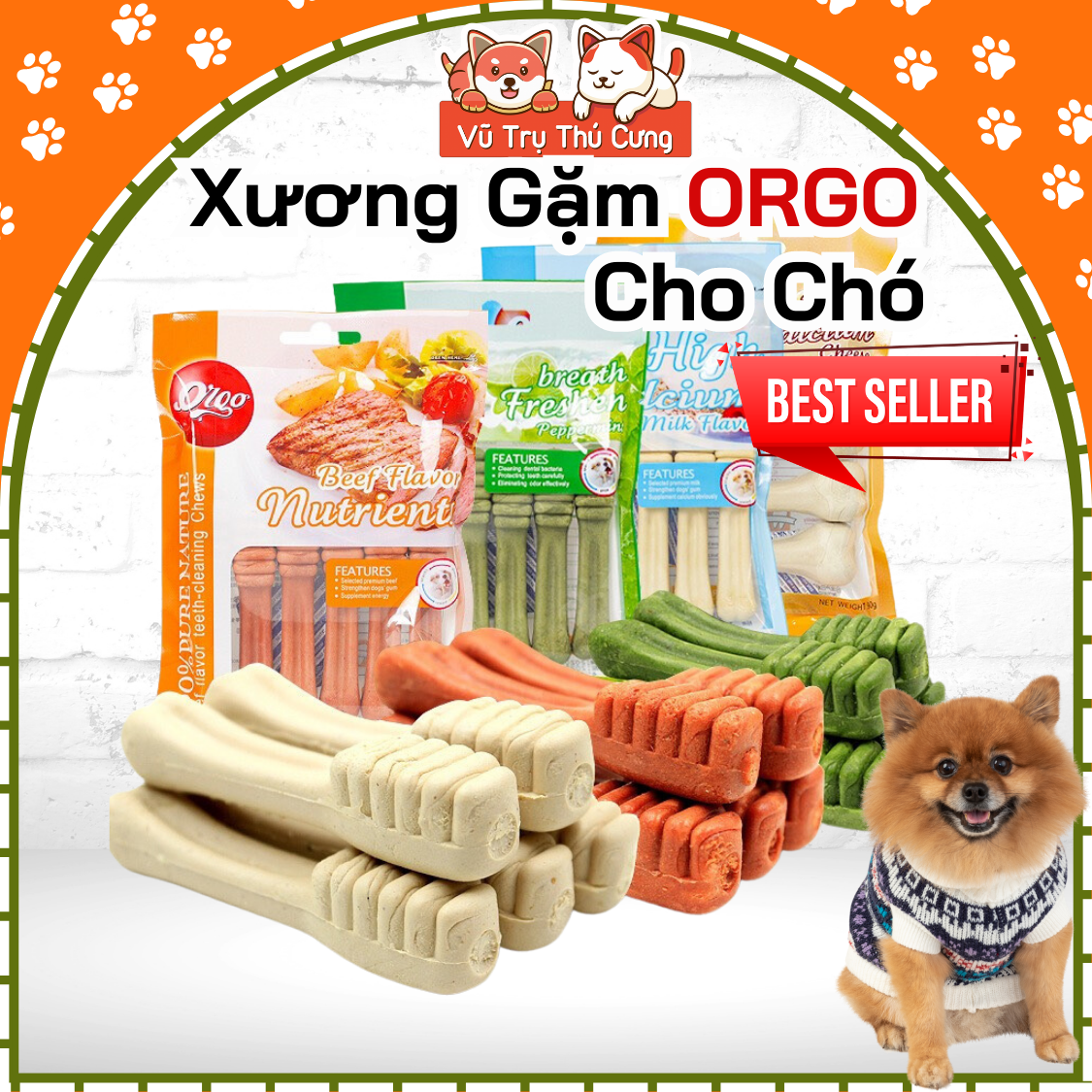 Xương gặm sạch răng cho Chó ORGO - Xương gặm bánh thưởng giúp sạch răng thơm miêng, bổ sung canxi