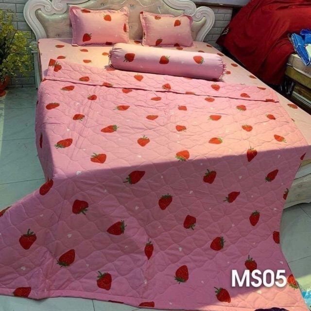 Bộ chăn ga cotton poly 5 món - 4 món dâu hồng -