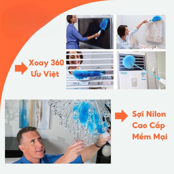 Chổi Quét Bụi Tĩch Điện Tự Động Xoay 360 Độ, Chổi Lau Bụi Spin DUSTER Thông Minh Đa Năng Chức Năng, Lau Đồ Gỗ, Bàn Thờ, Máy Tính, Ô tô Tiện Lợi, Chổi Lông Gà, Chổi Phất Trần, Dụng Cụ Vệ Sinh Lau Chùi Nhà Cửa  - Giadungbv247