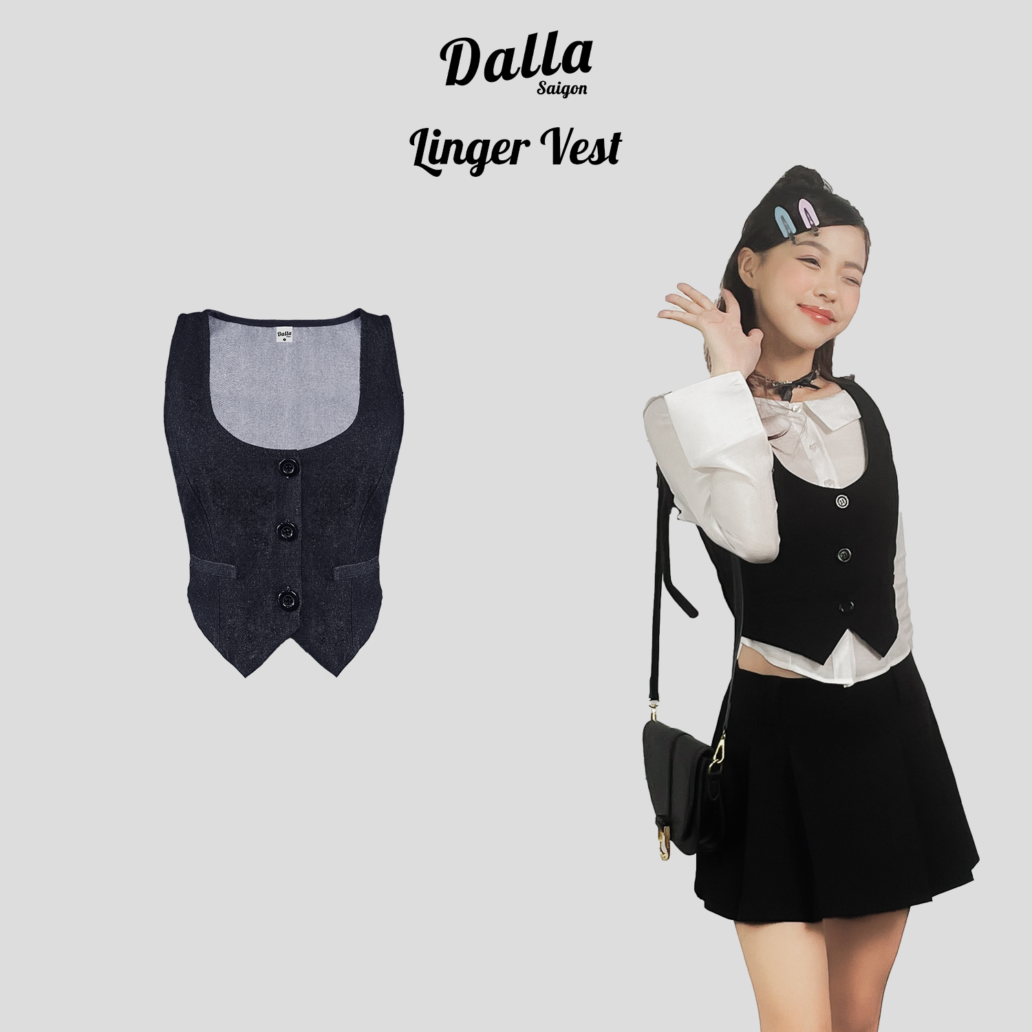 DALLA Áo gile nữ CỔ VUÔNG cài khuy (GL04)