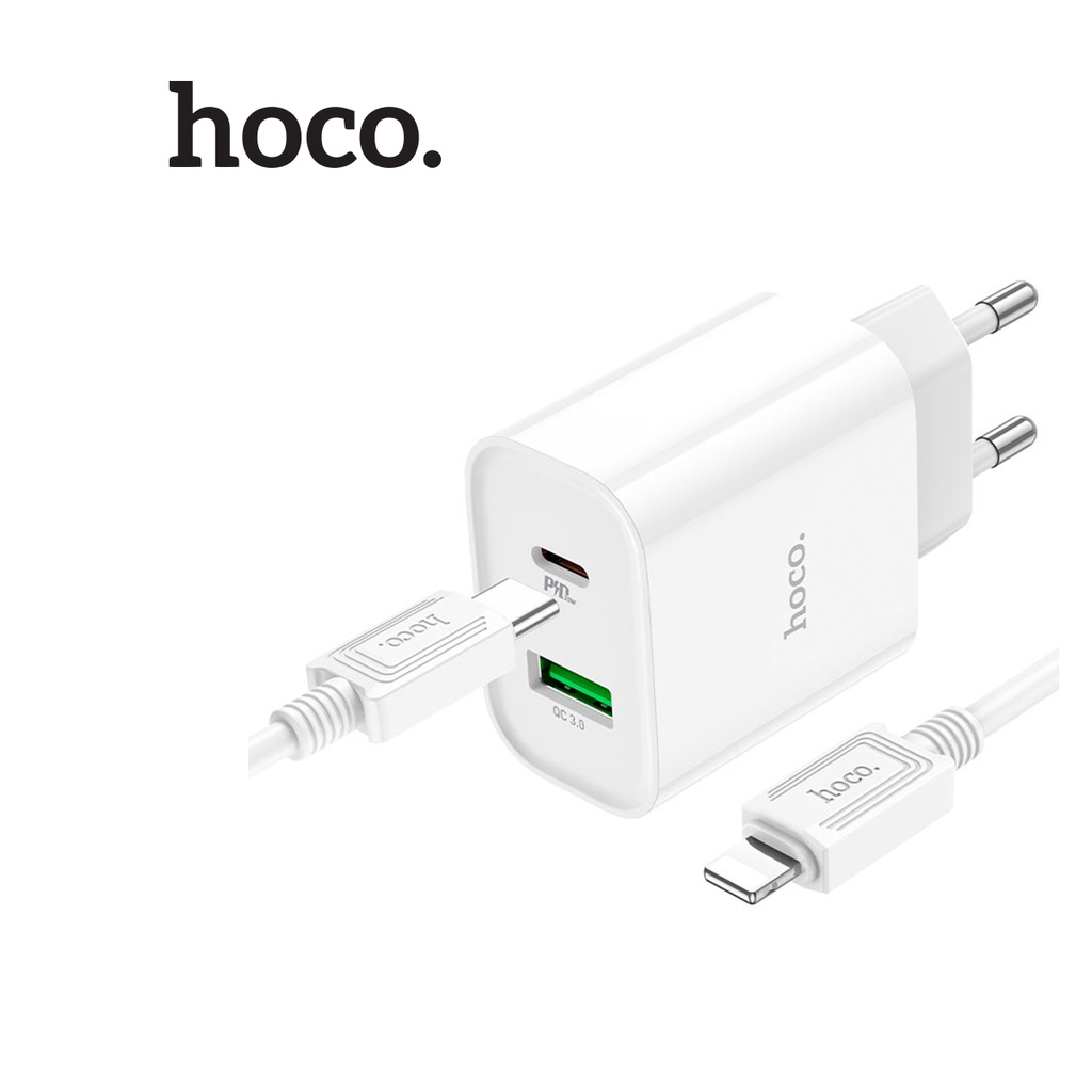 Bộ sạc Hoco C80A Plus sạc nhanh PD20W 2 cổng ( USB + Type-C ) QC3.0 ( kèm cáp Type-C to Lightning dài 1M )