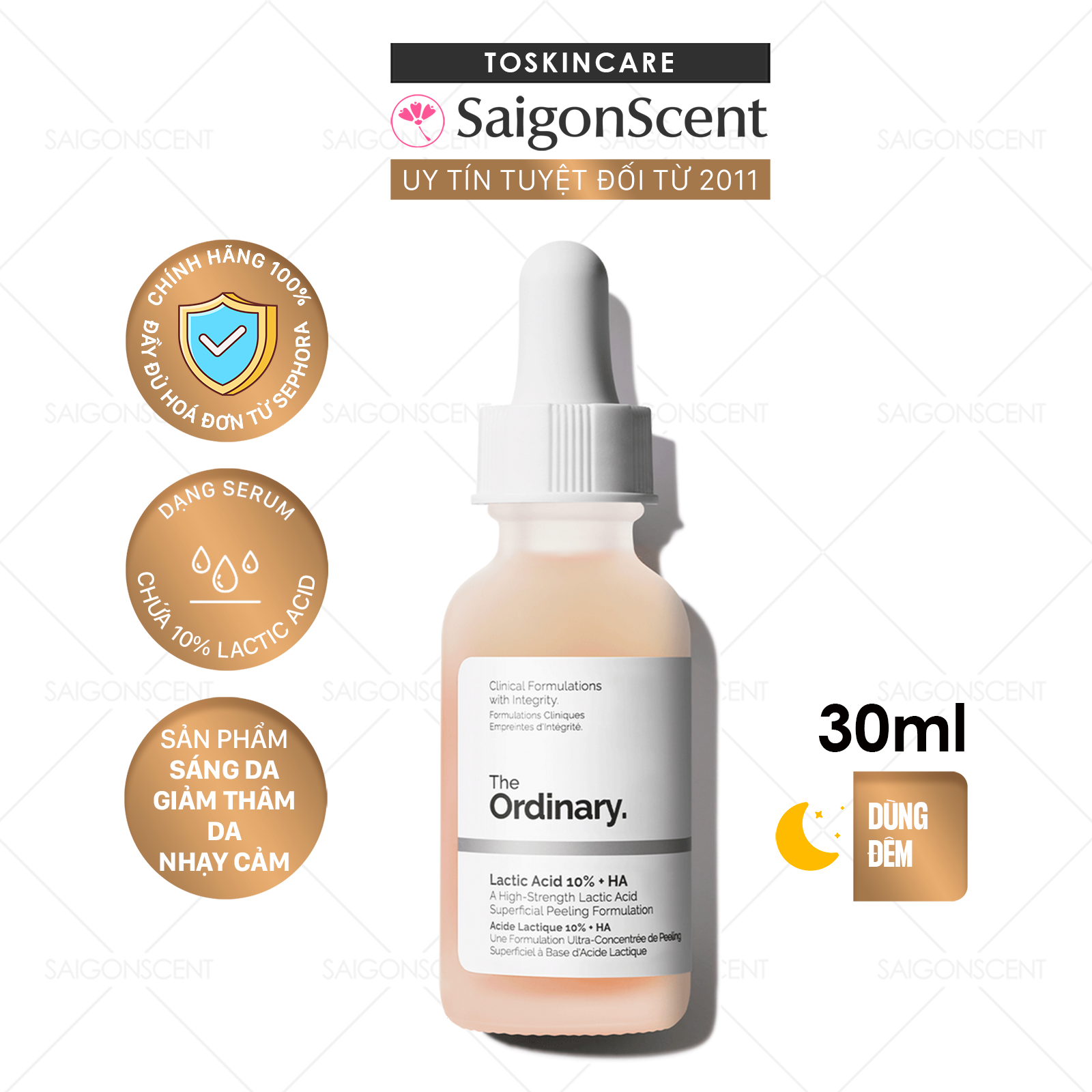 Tinh chất sáng mịn da The Ordinary Lactic Acid 10% + Ha (30ml)