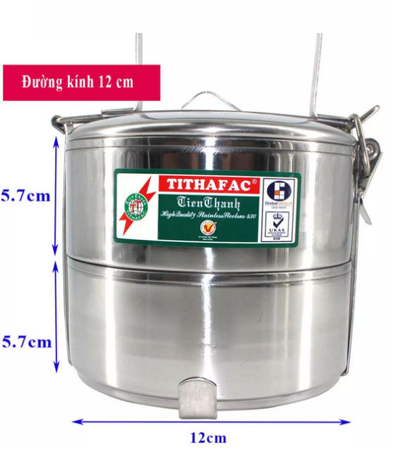 Cà men inox 2 ngăn Tithafac- Cà mèn 12*3