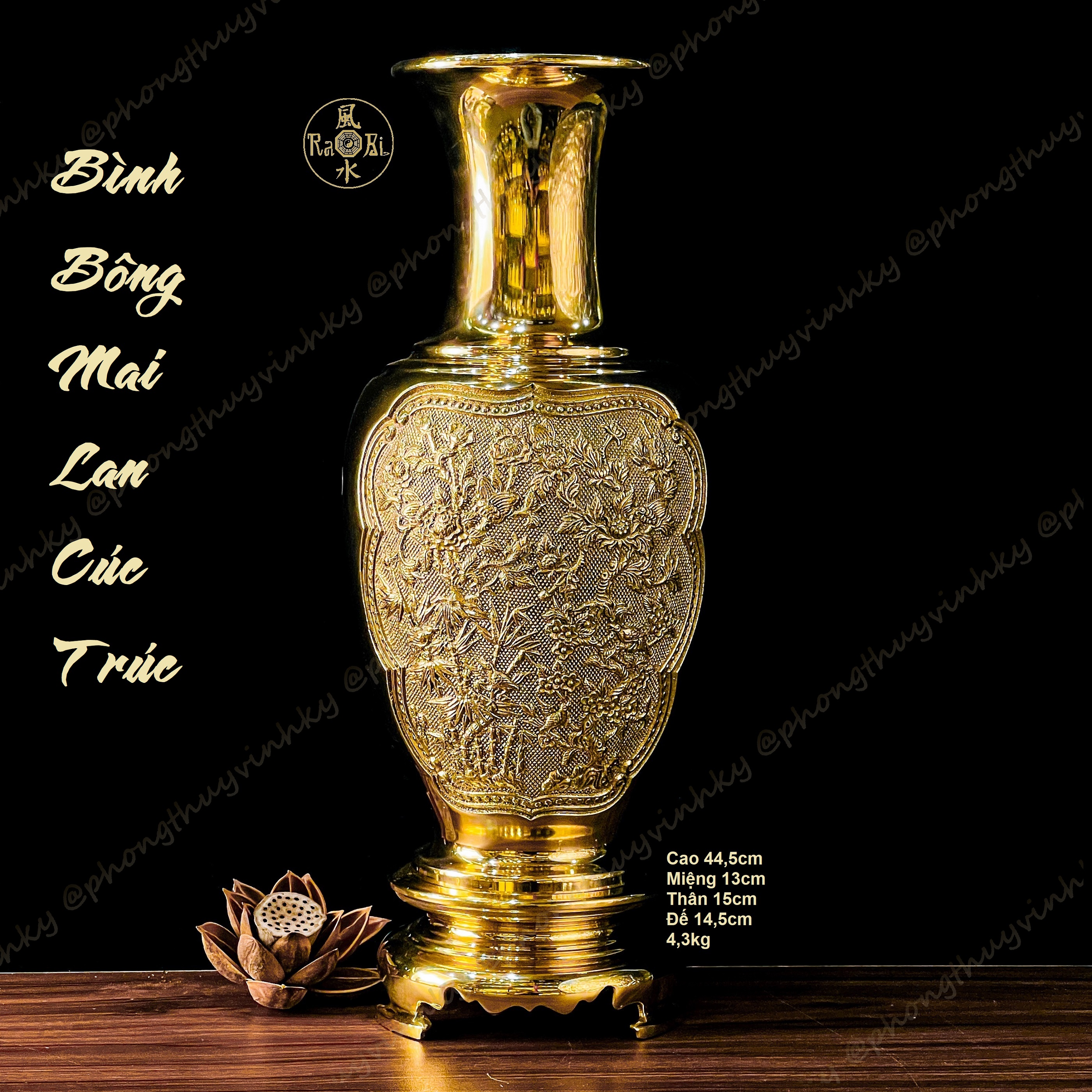 Bình bông mai lan cúc trúc - vật phẩm thờ cúng đồng vĩnh tiến chất lượng cao - đồ đồng mỹ nghệ
